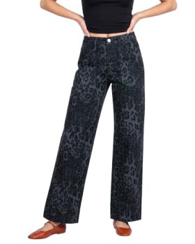 luvamia Wide Leg Leopard Pants Cheetah Print Jeans Gray Leopard Size XL
