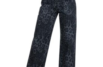 luvamia Wide Leg Leopard Pants Cheetah Print Jeans Gray Leopard Size XL