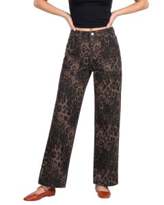 luvamia Wide Leg Leopard Pants Cheetah Print Jeans Brown Leopard Size M