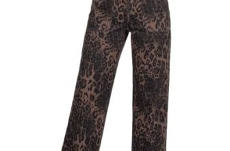 luvamia Wide Leg Leopard Pants Cheetah Print Jeans Brown Leopard Size M