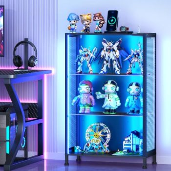 Display Case with RGB Light, 3-Tier Display Cabinet for Collectibles, Black