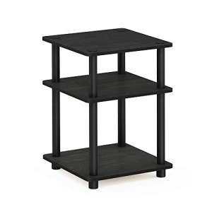 Furinno TURN-N-TUBE Side Table, 3-Tier Square Modern End Table, Open Shelves Nig