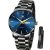 Mens Watches Blue Face,Black Stainless Steel Watches for Men