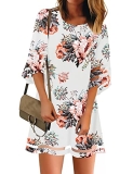 LookbookStore Women Casual Summer Crewneck Mesh Patchwork 3/4 Bell Sleeve Loose