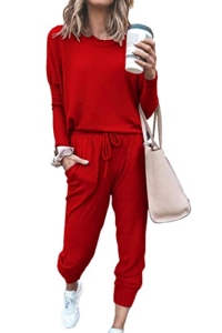 PRETTYGARDEN Travel Outfit Women 2 Piece Lounge Sets, Red,S