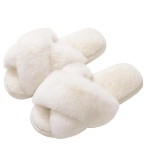 Evshine Women’s Fuzzy Slippers Cross Band Memory Foam House Slippers Open Toe In
