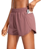 Soothfeel Womens Running Shorts with Zipper Pockets 3″ High Waisted Athletic Gym