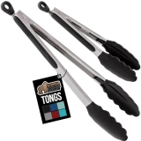 GORILLA GRIP Stainless Steel Heat Resistant Kitchen Tongs for Cooking