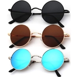KALIYADI Round Polarized Sunglasses for Men Women Retro Metal Hippie Circle Styl