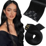Moresoo Jet Black Clip in Hair Extensions Human Hair 20 inch Remy Straight Doubl