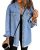 Vetinee Women’s Women’S Fashion Oversized Boyfriend Wave Blue Front Button Up Fr