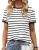 Womens T Shirt Short Sleeve Crew Neck Basic Color Block Tee Tops XX-Large Stripe