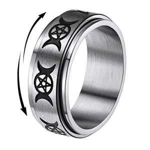 Stainless Steel Spinner Ring for Men Size 9 Triple Moon Goddess Fidget Rotating