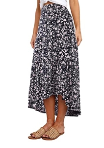 PRETTYGARDEN Women’s Bohemian Long Skirts High Low Hem, Navy, M