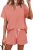 WIHOLL Lounge Sets for Women Short Sleeve Two Piece Outfits V Neck Orange M