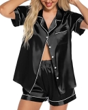Samring Womens Silk Satin Pajamas Loungewear Two-piece Sleepwear Button-Down Pj