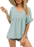 WIHOLL Summer Outfits for Women Short Sleeve Loose Fit Peplum Tops Light Green M