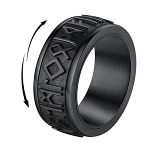 Black Viking Rune Spinner Rings for Men Stainless Steel Fidget Rings for Anxiety