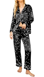 Ekouaer Women Pajama Sets Silk Satin Long Sleeve Pjs Fall Button Down 2 Piece Sl