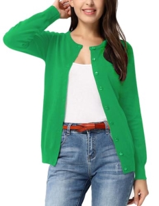 GRACE KARIN Women’s Long Sleeve Green Cardigan Sweaters Lightweight Soft Knit Cr