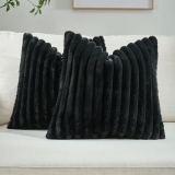FUTEI Pack of 2 Fluffy Faux Fur Throw Pillow Covers 18×18 Inch Elegant Striped T