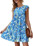 KIRUNDO Womens Summer Dresses 2026 Sleeveless Boho Floral Mini Beach Sundress Ru