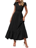 PRETTYGARDEN Womens 2026 Spring Swiss Dot Maxi Dress Short Sleeve V Neck Smocked