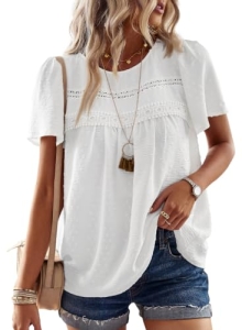 Falechay Spring Womens Tops Dressy Casual Crewneck Womens Lace Crochet Tunic Top