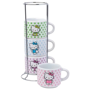 Silver Buffalo Sanrio Hello Kitty Polka Dots 4pc Stackable Ceramic Espresso Smal
