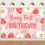 Balterever Strawberry Daisy Party Decorations for Girls First Birthday Backdrop
