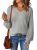 Dokotoo Gray Sweaters for Women 2026 V Neck Long Puff Sleeve Solid Color Hollow