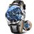 OLEVS Black Leather Watches for Men Blue Mens Big Face Watches Chronograph Men L