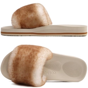 COFACE Fuzzy Womens Slippers with Arch Support Open Toe Woman House Shoes Size 1