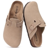 ODOLY Genuine Suede Clogs for Women Men Soft Cork Footbed Leather Mules Comfort