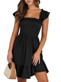 ANRABESS Women’s Summer Casual Sleeveless Square Neck Dress 2025 Smocked Ruffle
