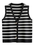 LILLUSORY Vest Tops for Women 2026 Spring Striped Sweaters Button Up Summer Busi