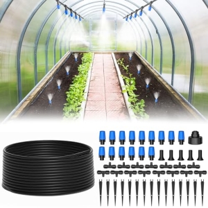 MIXC 65FT Drip Irrigation System, Quick Connect Misting System, 15 Nozzles