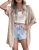 Zeagoo Women’s Light Weight Crochet Cardigan Beige Cute Short Sleeve Loose Casua