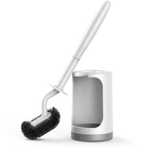 HAMITOR Toilet Bowl Brush Holder Set: Curved Design with Holder for Deep Cleanin