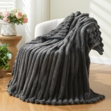 NEWCOSPLAY Super Soft Throw Blanket Grey Premium Silky Flannel Fleece 3D Ribbed