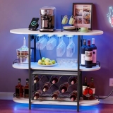 VASAGLE Bar Cabinets for Home, LED Coffee Bar with Power Outlets