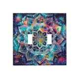 Tewujay Light Switch Cover Colorful Boho Mandala 2 Gang Wall Plate Double Light