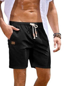 JMIERR Linen Shorts for Men 7 inch Lightweight Cotton Elastic Waist Drawstring S