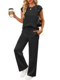 ANRABESS Two Piece Sets for Women Summer Sleeveless Sweatsuits Wide Leg Casual L