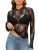 Lace Undershirts for Women Long Sleeve Mesh Tops See Through Dressy Tops Black F