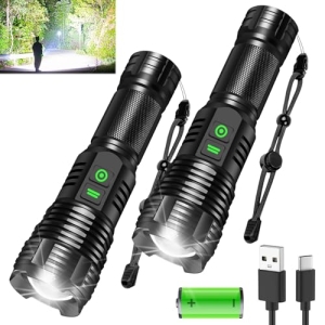 2Pack Rechargeable Flashlights, 100000 High Lumens Super Bright Led Tactical Fla