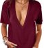 Arach&Cloz Women’s Summer Fall Tops 2025 Short Sleeve Plus Size Sweaters V Neck