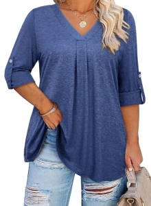 Siddhe Womens Summer Tops Plus Size Tops for Women V Neck Tunics 3/4 Sleeve Blou