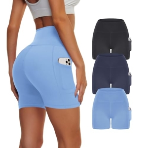 Showitty 3 Pack High Waisted Biker Shorts for Women with Pockets