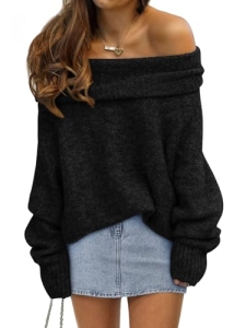 LILLUSORY Off The Shoulder Sweater Oversized Fall Going Out Tops Black M